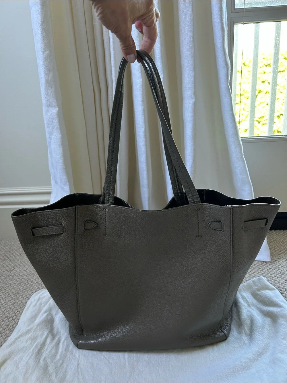 Celine Leather Small Cabas Phantom w/ Belt in Taupe
